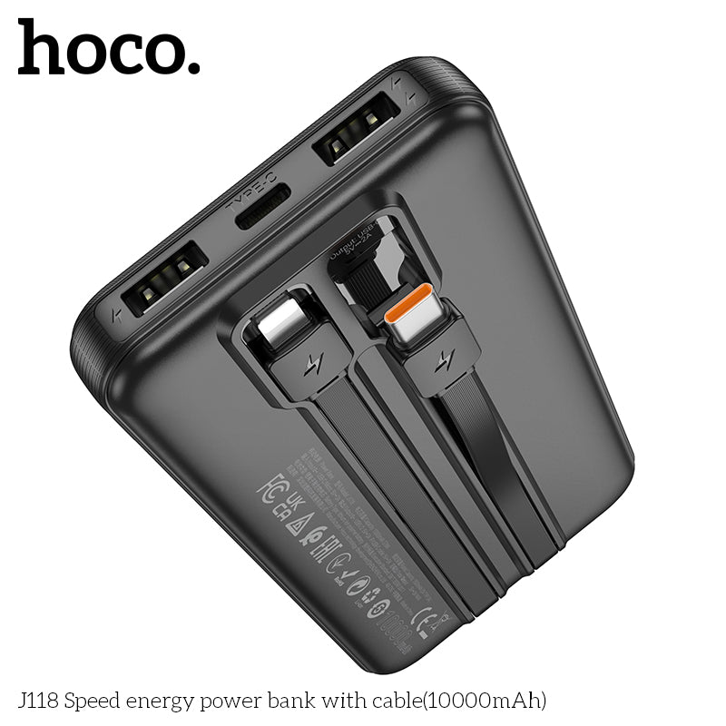 Hoco J118 Speed energy power bank with cable 10000mAh - Black wholesale mobile accessory