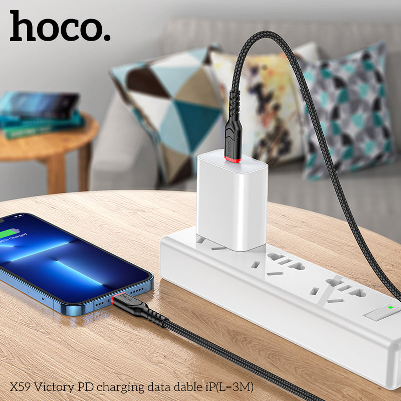 50% credit back - HOCO X59 Victory PD Type-C to Lightning charging  cable iP(L=3M) - Black