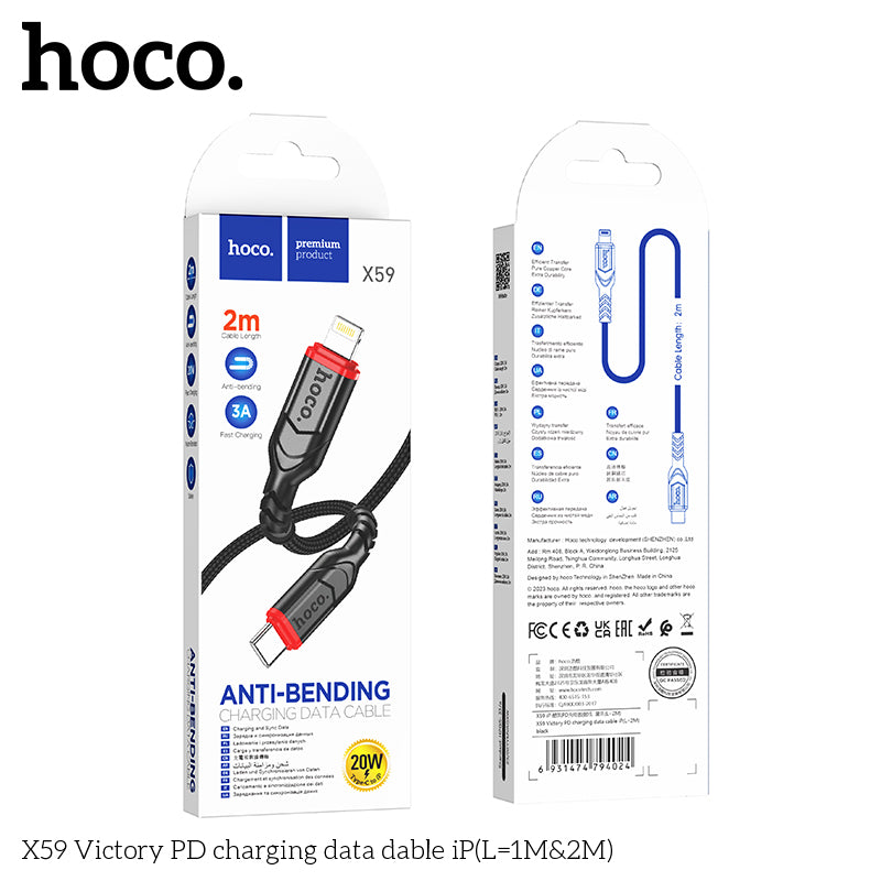 50% credit back - HOCO X59 Victory PD charging data cable iP(L=2M) Black