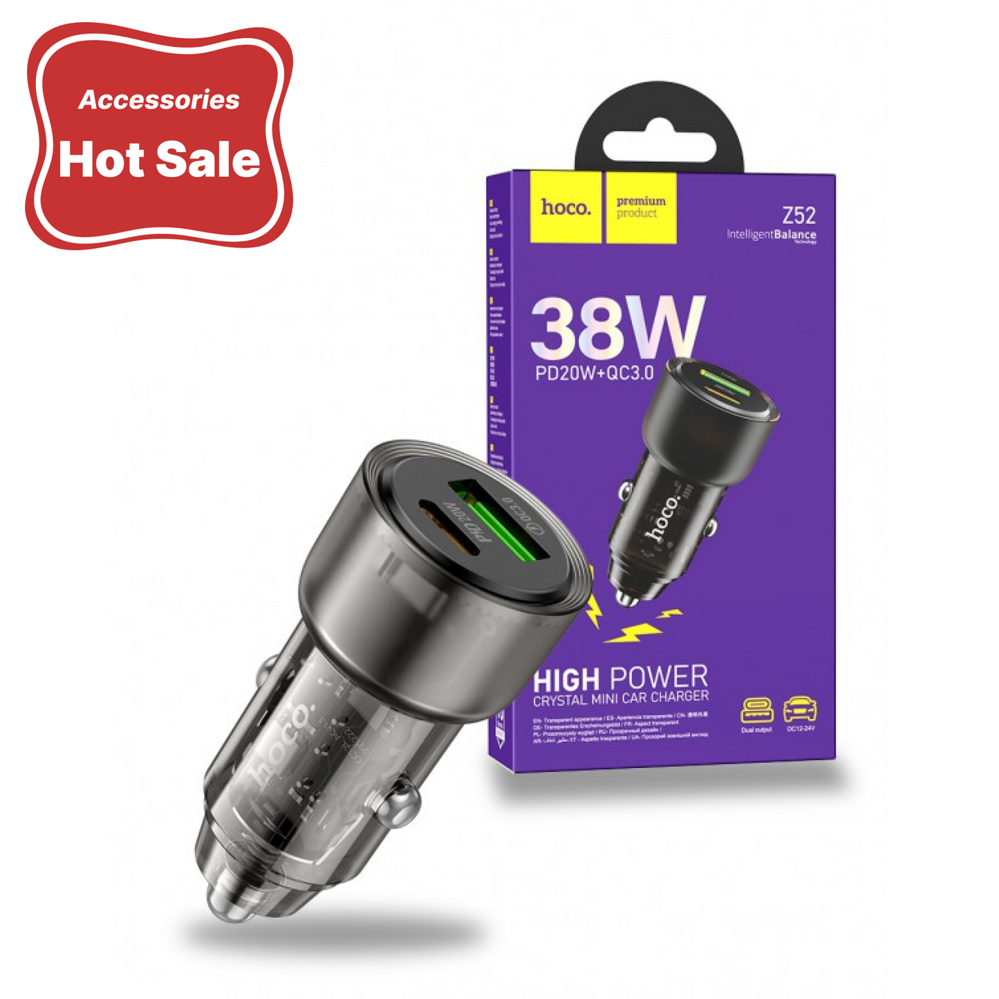 HOCO Z52 Spacious PD38W(1C1A) car charger - Purple