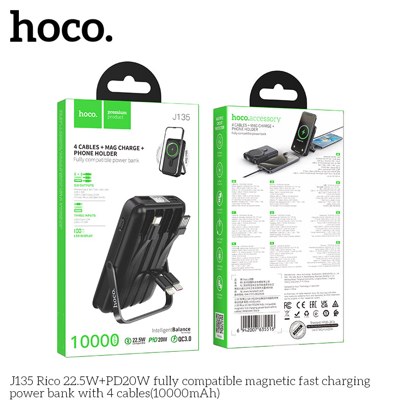 J135 Rico 22.5W+PD20W 10000mAh MagSafe + 4 Cables + Power Bank wholesale mobile accessory