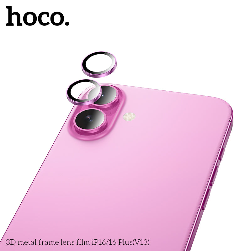 HOCO 3D metal frame lens film iP16/16 Plus(V13) - Pink