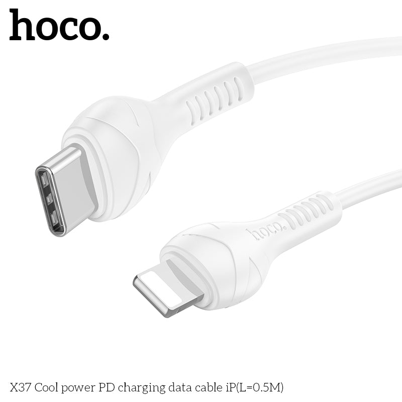 HOCO X37 Cool power charging data cable for iP(L=0.5M) White
