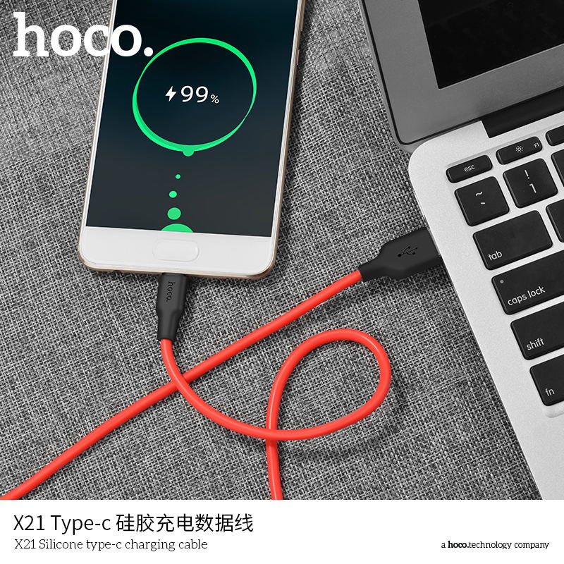 100% credit back - X21 Silicon Type-C Fast Charging Cable - Red (L=1M) [BW100]