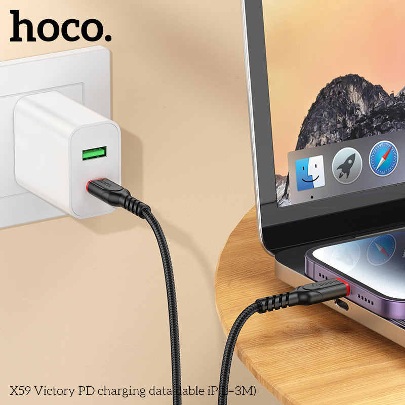 50% credit back - HOCO X59 Victory PD Type-C to Lightning charging  cable iP(L=3M) - Black