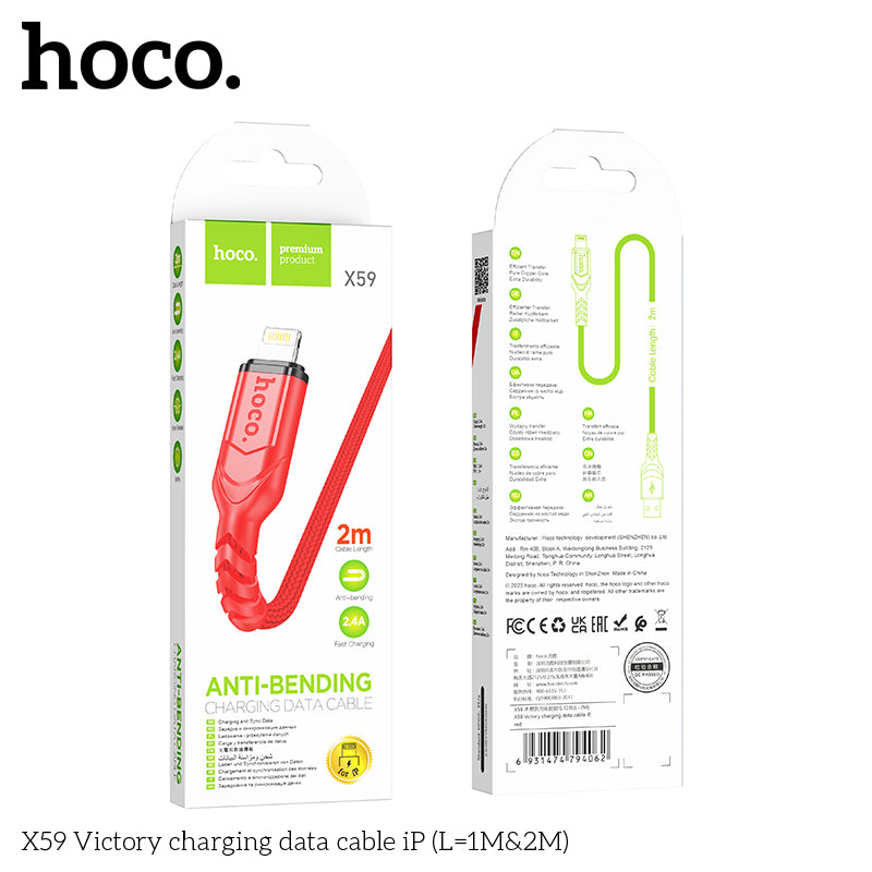 HOCO X59 Victory charging data cable iP(L=2M) Black