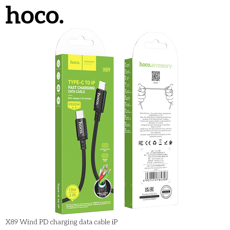 Hoco X89 Wind PD charging data cable iP Black