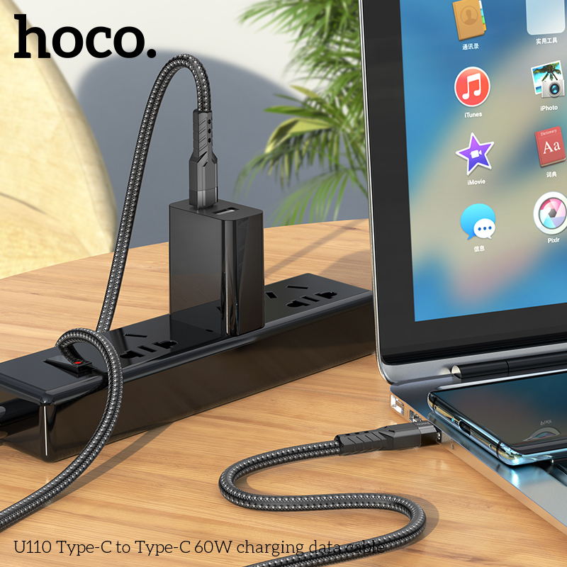 U110 Hoco Type-C to Type-C 60W charging data cable Black [BW30]