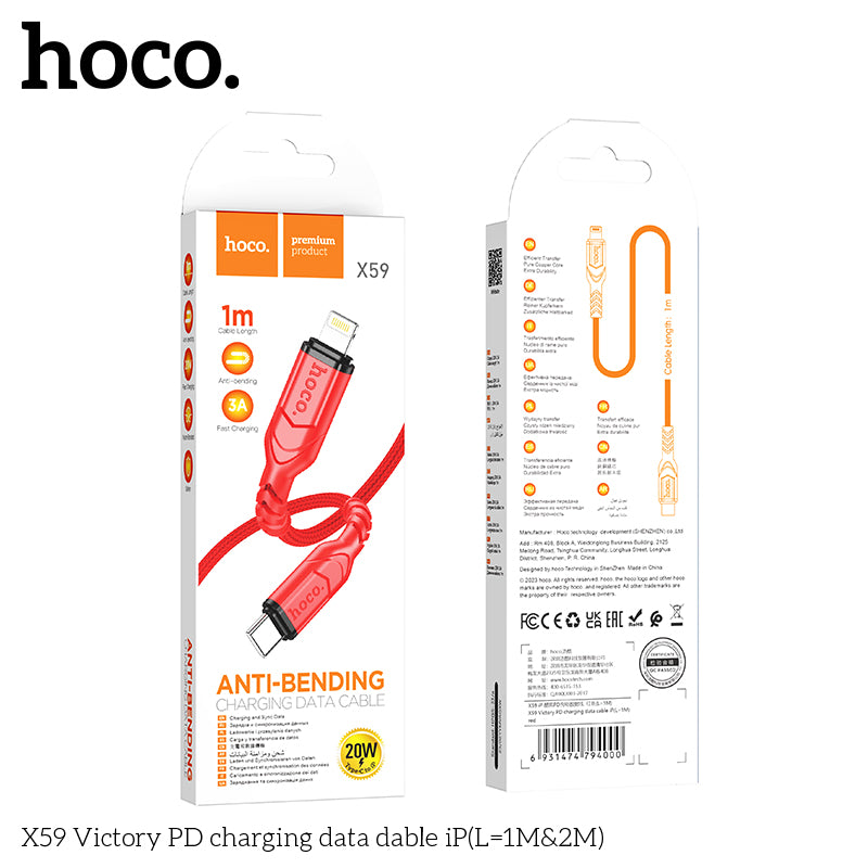 50% credit back - HOCO X59 Victory PD charging data cable iP(L=2M) Black