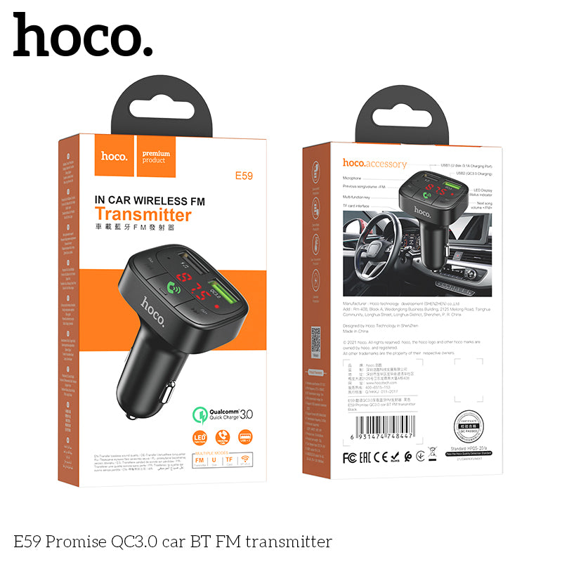 HOCO E59 Wireless FM Transmitter with Qc3.0 Fast Car Charger wholesale mobile accessory