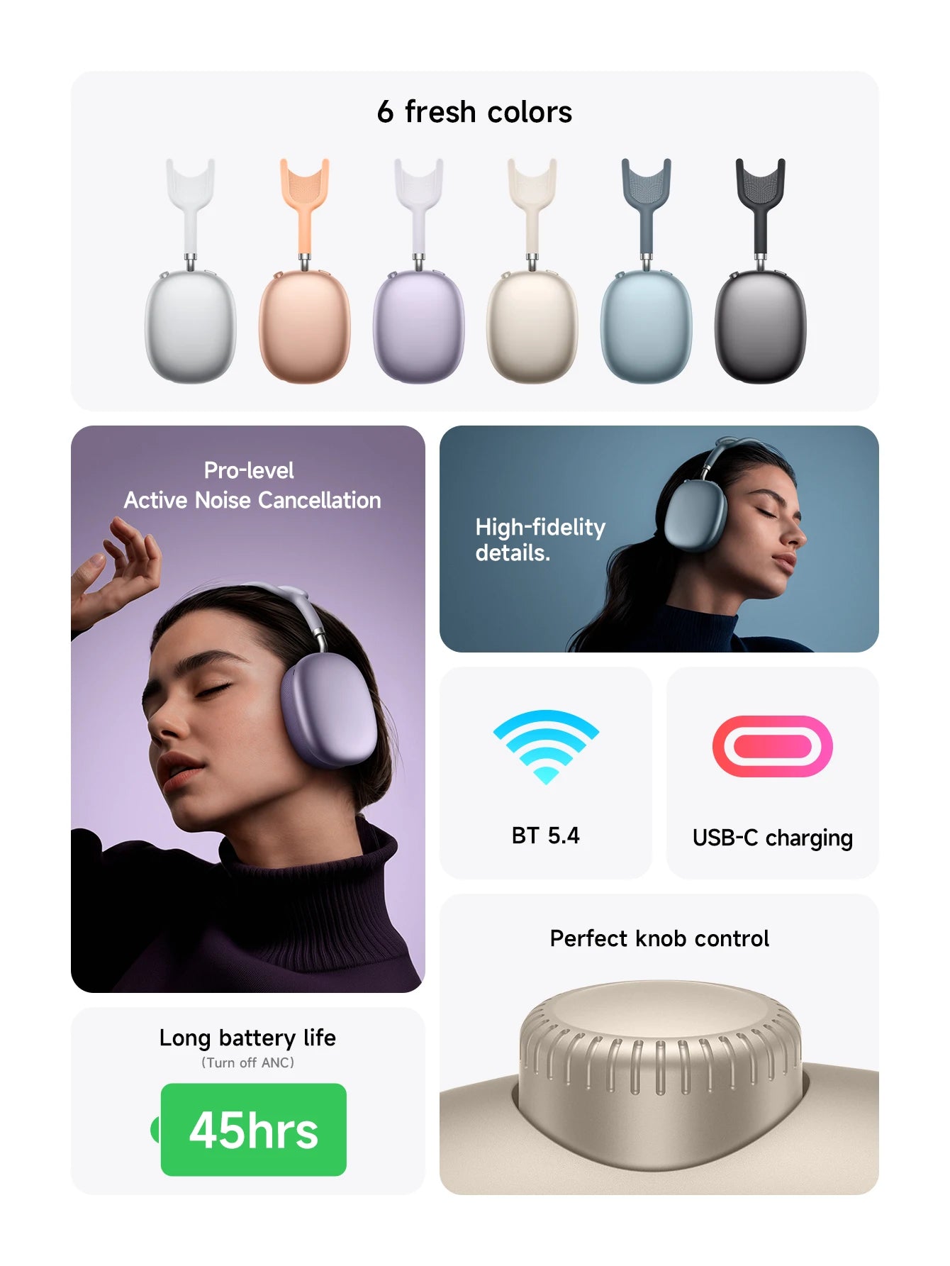 W65 Plus Happy ANC BT headphones Silver