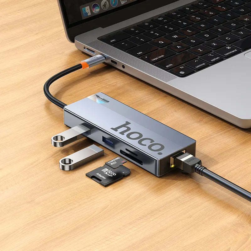 HOCO HB52 Wow 8-in-1 multi-function converter(HDTV+RJ45+SD/TF+PD+Type-C3.0+USB3.0*2)