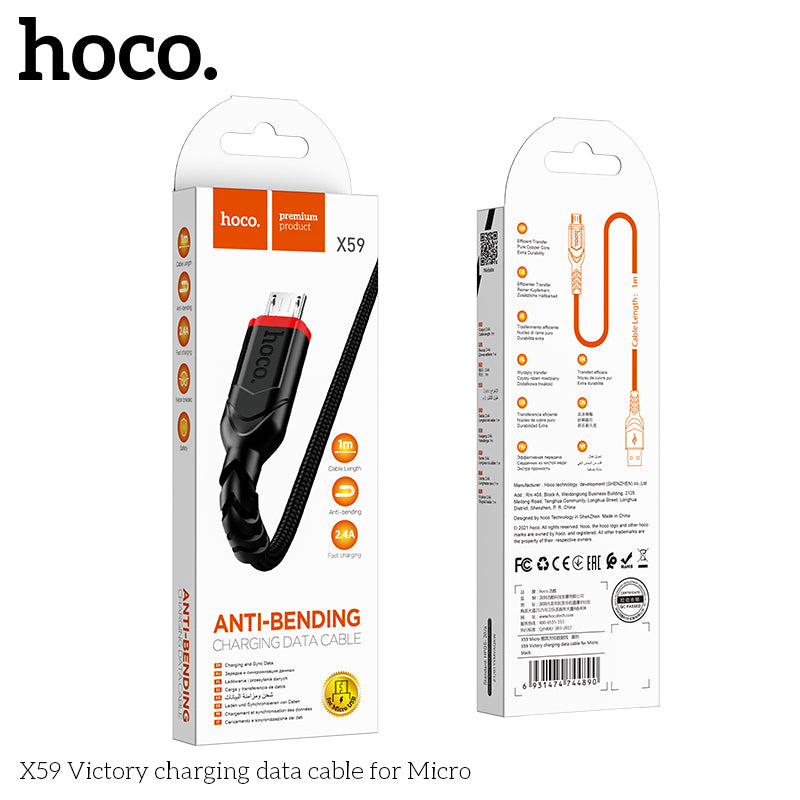 HOCO X59 Victory charging data cable for Micro Blue