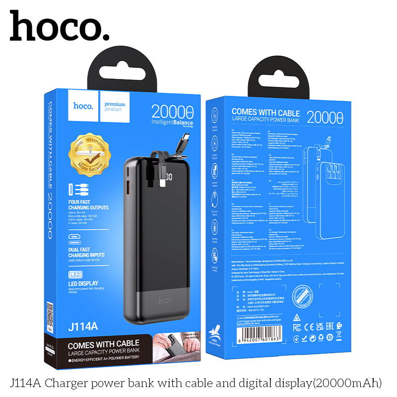 Hoco J114A Charger power bank with cable and digital display wholesale mobile accessory