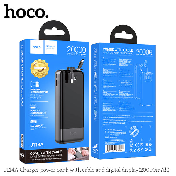 Hoco J114A Charger power bank with cable and digital display(20000mAh) - Black