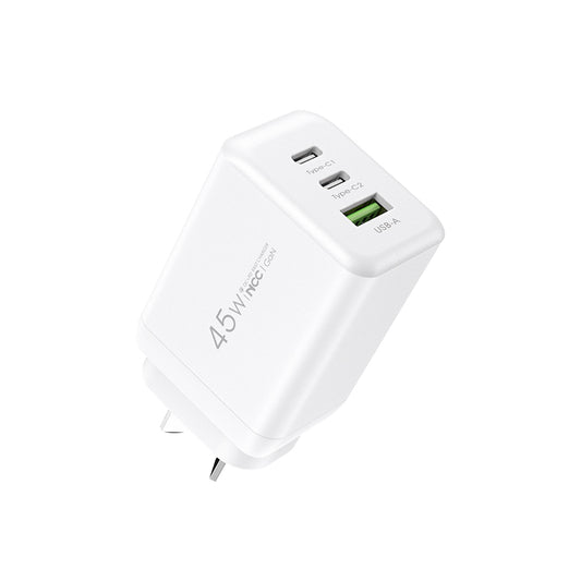 NCC CD001 45W AU plug USB-A + dual USB-C GaN charger, white