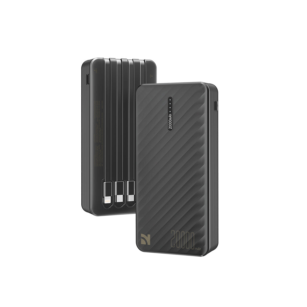 NCC DY-0803 20000mAh 10W power bank with built-in cable, black