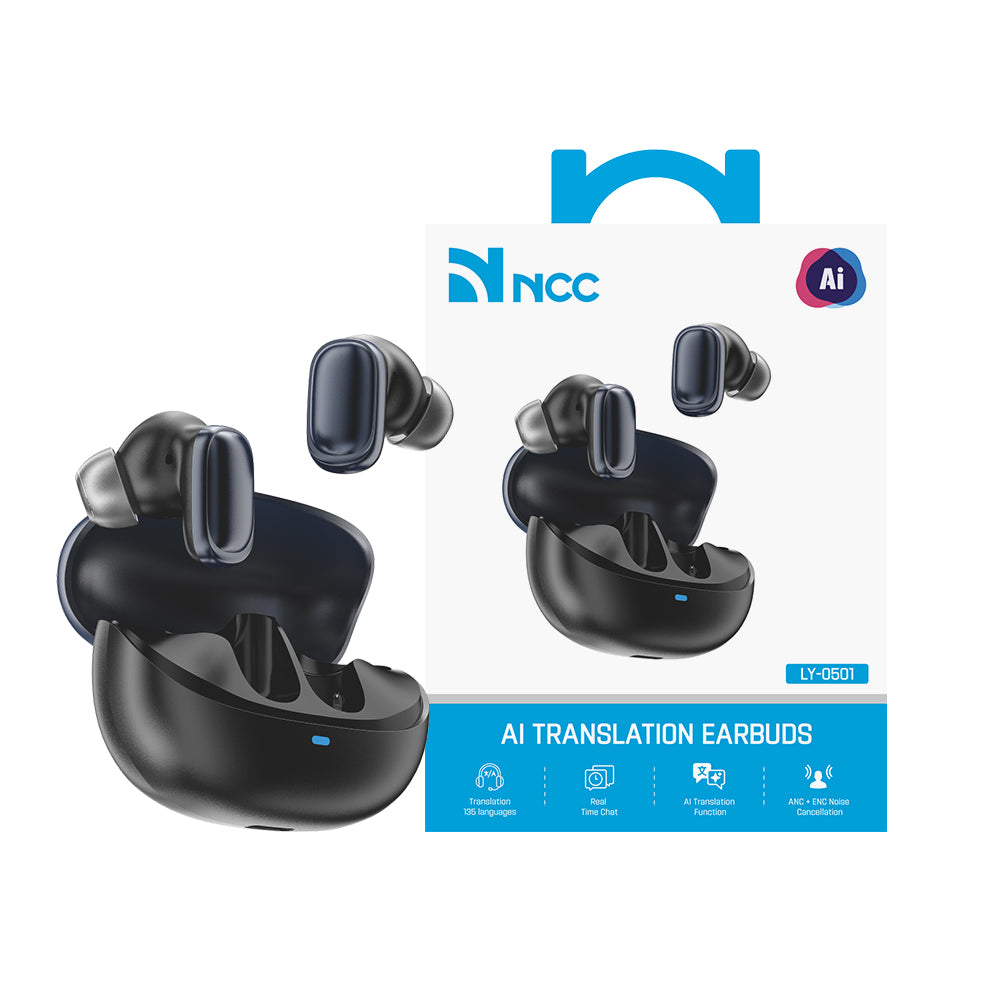 NCC LY-0501 AI translation Bluetooth earbuds, black and blue