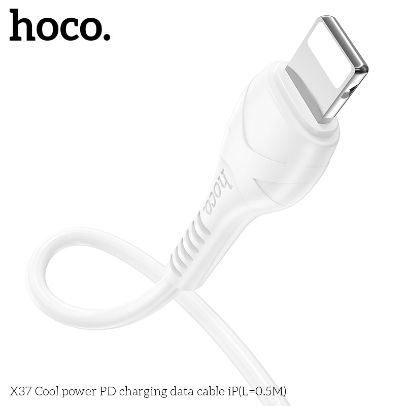 HOCO X37 Cool power PD charging data cable iP(L=0.5M) White
