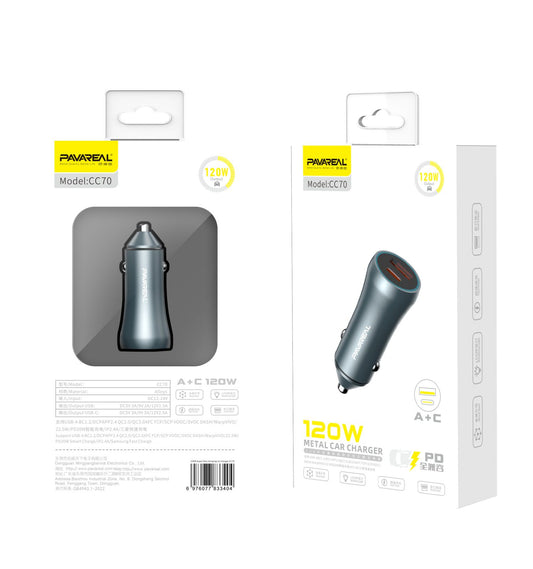 PAVAREAL CC70 120W 1C1A Metal Car Charger - Black wholesale mobile accessory