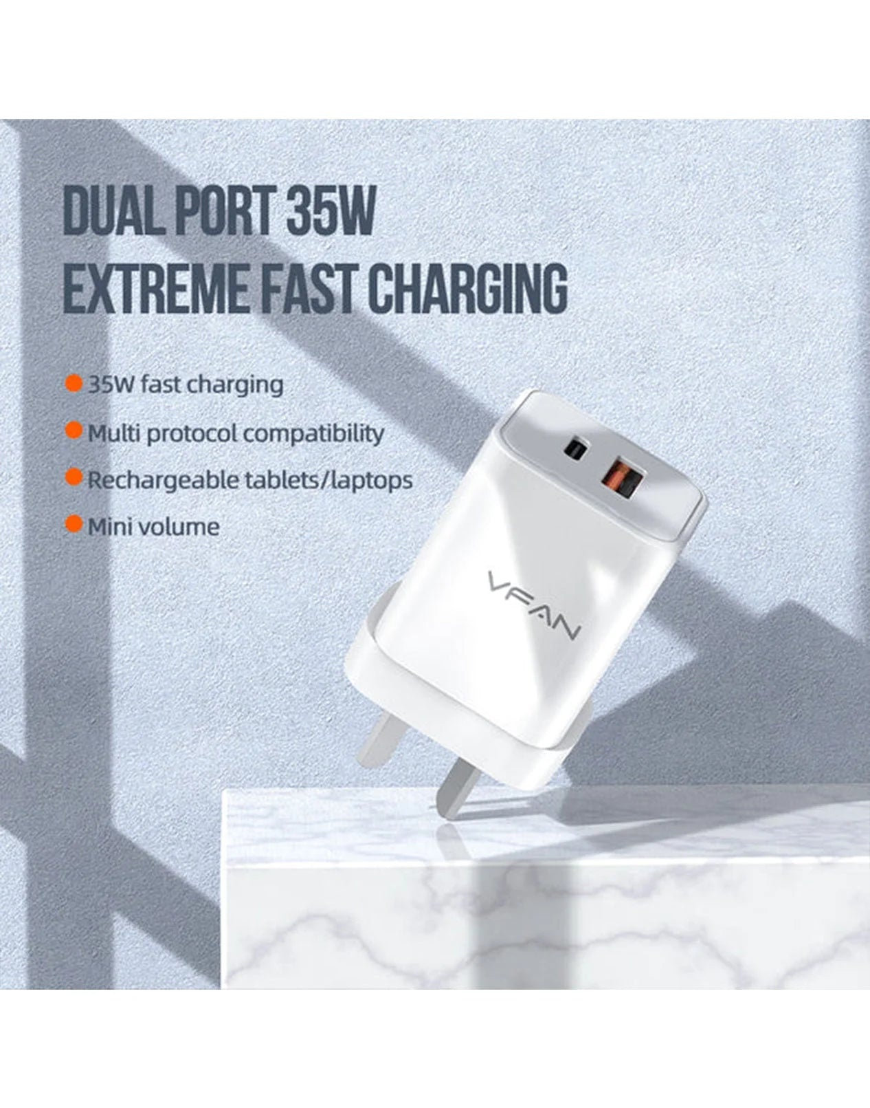 VFAN GaN 35W Dual Type-C & USB-A PD Ultra Fast Charger - AU8 wholesale mobile accessory