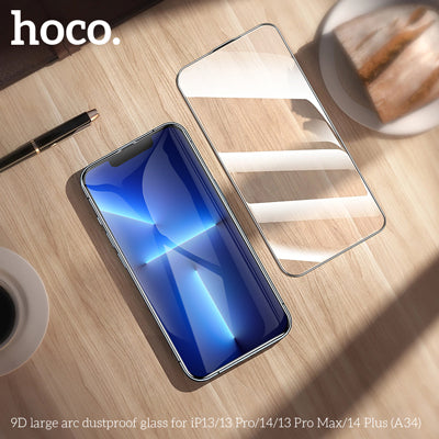 HOCO A34 9D Large Arc Dustproof Glass Screen Protector For iP14/13/13Pro