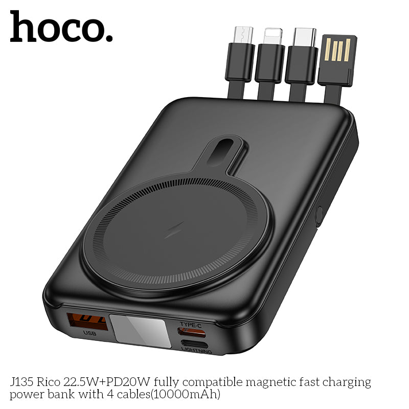 J135 Rico 22.5W+PD20W 10000mAh MagSafe + 4 Cables + Power Bank wholesale mobile accessory