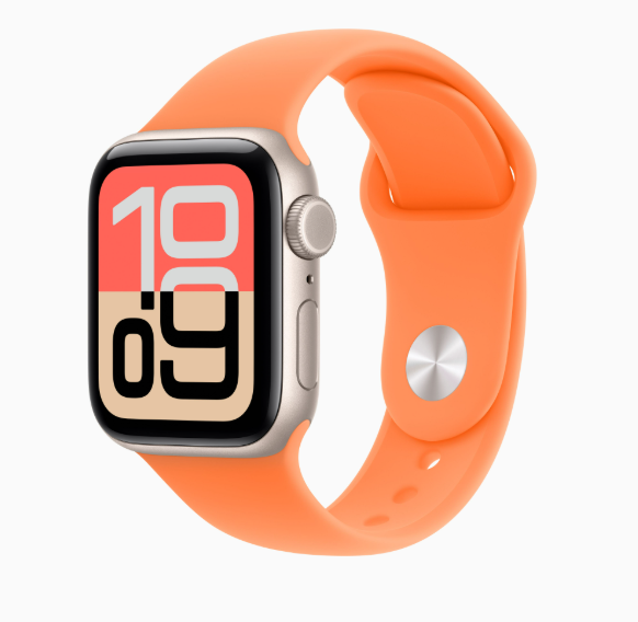 Apple Watch SE 3 2025 32GB CELLULAR 40MM ALUMUMIUM Case STARLIGHT With Clementine Rubber Band - Like New Battery 100%