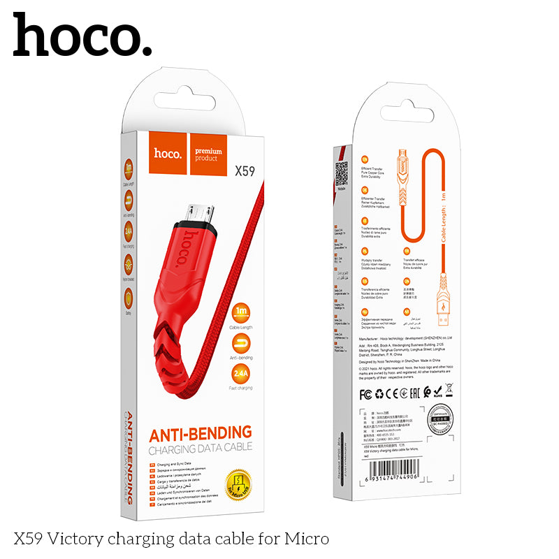 HOCO X59 Victory charging data cable for Micro Blue