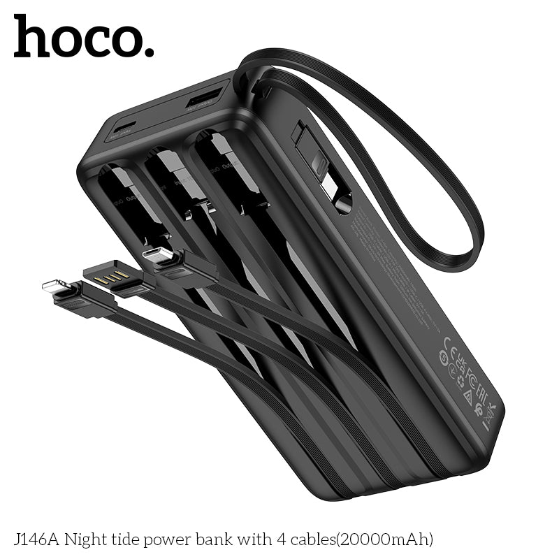 J146A Night tide 20000mAh with 4 cables power bank wholesale mobile accessory