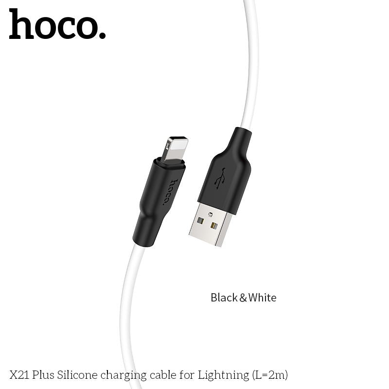 X21 Plus Silicone charging cable for iP Lightning (L=2M) White & Black