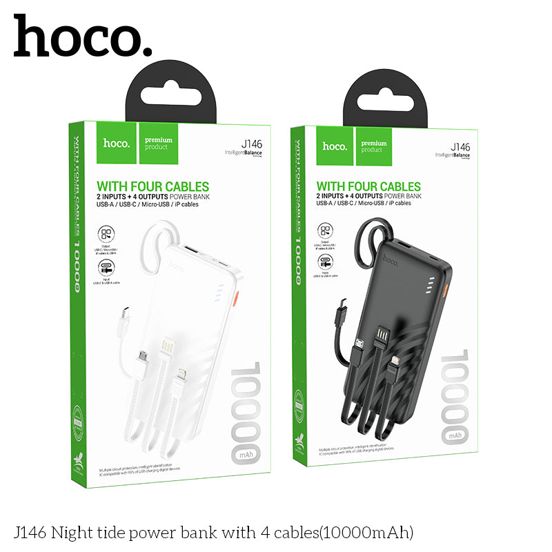 J146 Night tide 10000mAh with 4 cables power bank wholesale mobile accessory