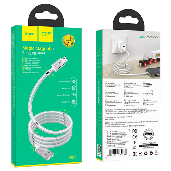 HOCO U91 Magic magnetic Micro Charging Cable - White