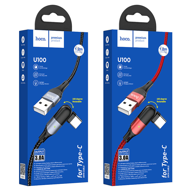 HOCOU100 Orbit Charging Data Cable for Type-C - Black L=1.2M
