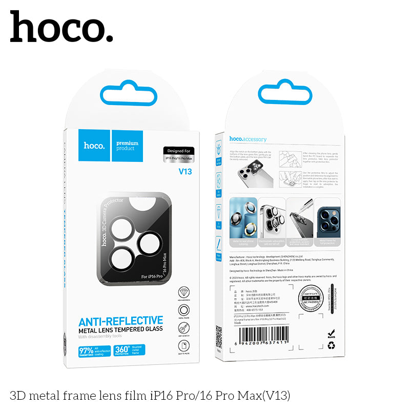 HOCO 3D metal frame lens film iP16 Pro/16 Pro Max(V13) - Silver