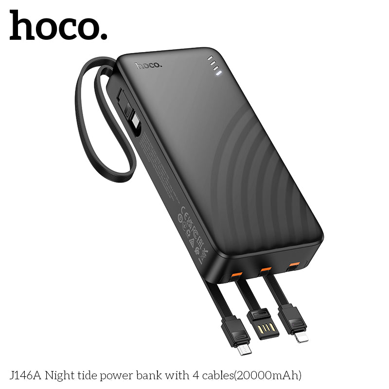 J146A Night tide 20000mAh with 4 cables power bank wholesale mobile accessory