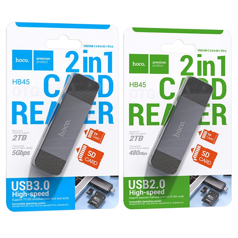 HB45 Spirit 2-in-1 USB/Type-C 2.0 card reader