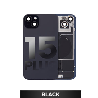 Iphone 15 Plus Back Glass With Camera Lens + Magnet + Wireless Flex Charger + Adhesive OEM Black
