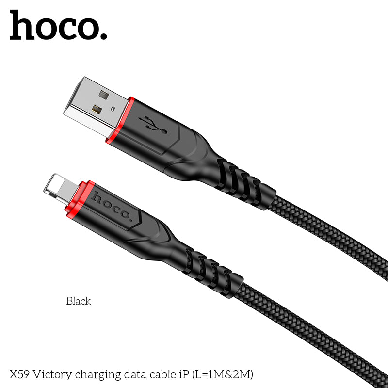HOCO X59 Victory charging data cable iP(L=2M) Black