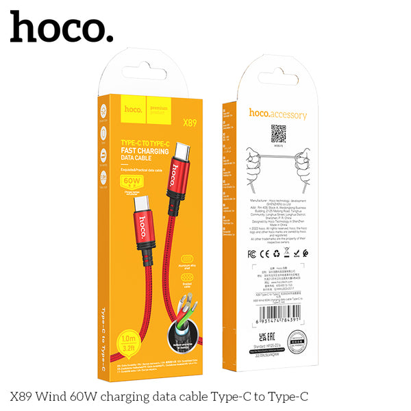 Hoco X89 Wind 60W charging data cable Type-C to Type-C - Black