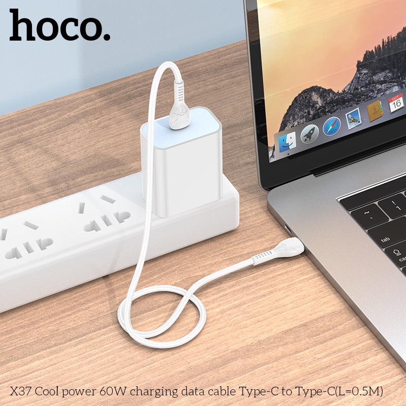 HOCO X37 Cool power 60W charging data cable Type-C to Type-C(L=0.5M) White