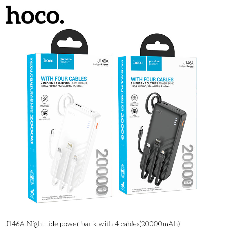 J146A Night tide 20000mAh with 4 cables power bank wholesale mobile accessory
