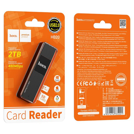HOCO HB20 Mindful 2-in-1card reader(USB2.0)