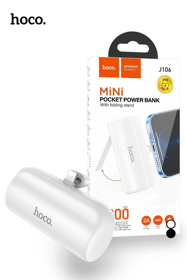 Hoco J106 Mini Pocket Power Bank with folding stand (5000mAh) White