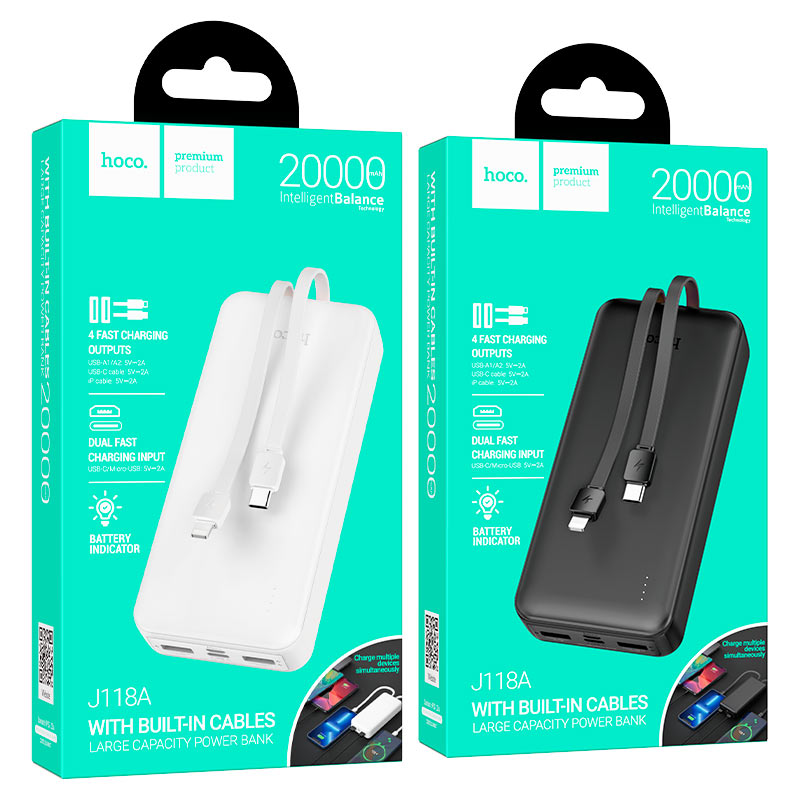 Hoco J118A Speed energy power bank with cable 20000mAh - Black wholesale mobile accessory