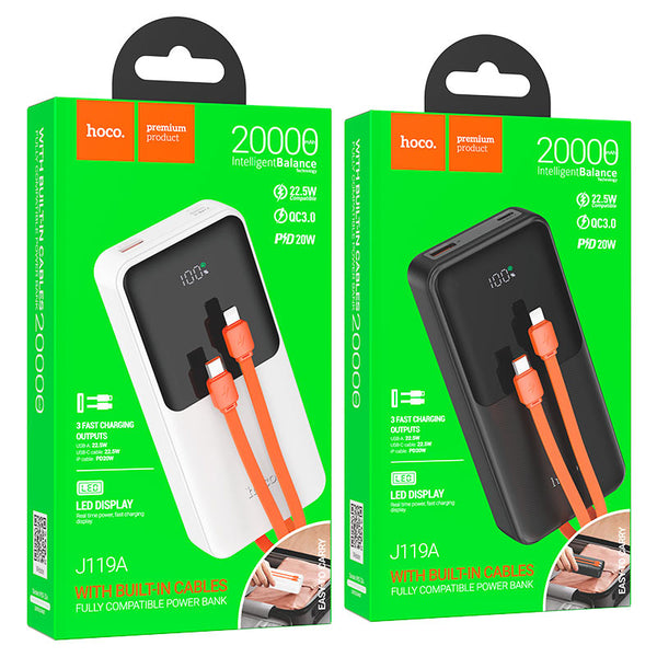 Hoco J119A Sharp charger 22.5W+PD20 fully compatible power bank with digital display and cable(20000mAh)