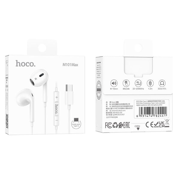 HOCO M101 Max Crystal grace Type-C wire-controled earphones with mic (Compatible with iP15)