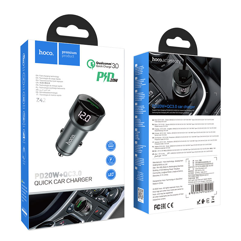 Z42 Light road dual port digital display PD20W+QC3.0 Charger wholesale mobile accessory