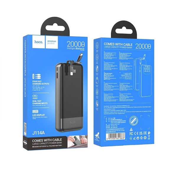 Hoco J114A Charger power bank with cable and digital display(20000mAh) - Black