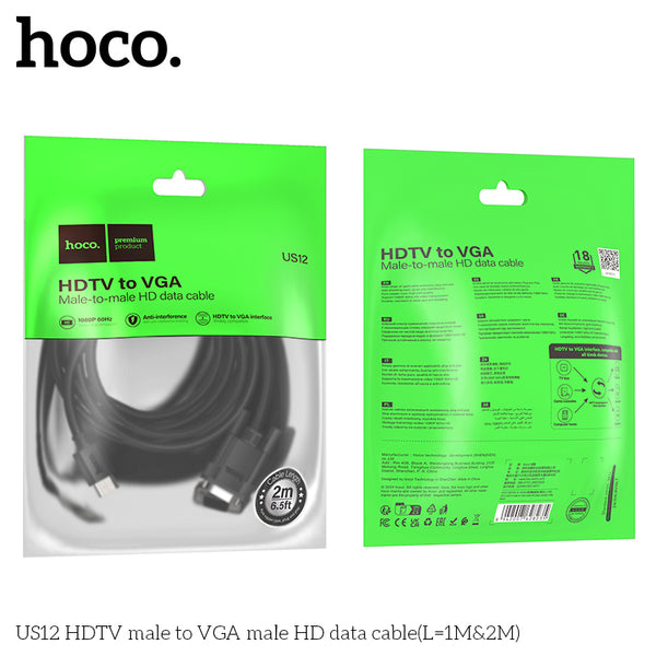 HOCO US12 HDTV male to VGA male HD data cable(L=2M)